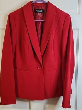 Black Label by Evan Picone Red Single-Button Shawl Collar Blazer